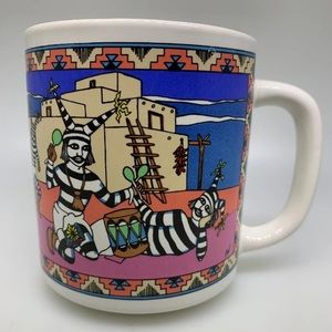 Vintage 1992 SANTA FE Allen Lewis Native American Style Coffee Cup Mug